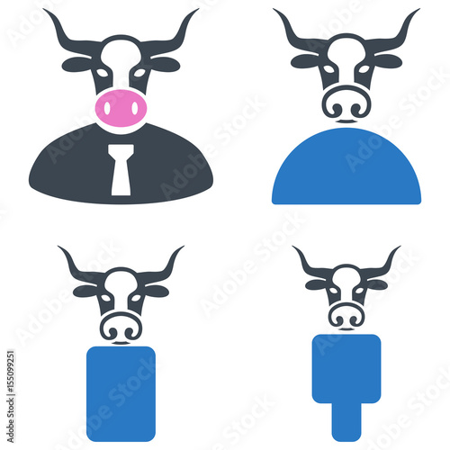 Cow Boss flat vector icon set. An isolated icons on a white background.