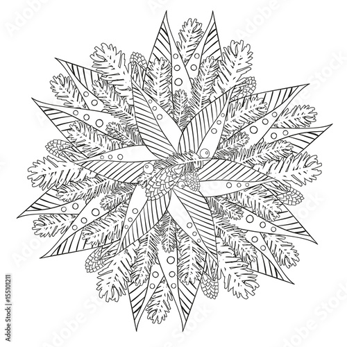 Black and white floral pattern for coloring book in doodle style. Vector elements for design. Good for art therapy, zentangle-style meditation and design of wrapping and textile. © Olga Sh