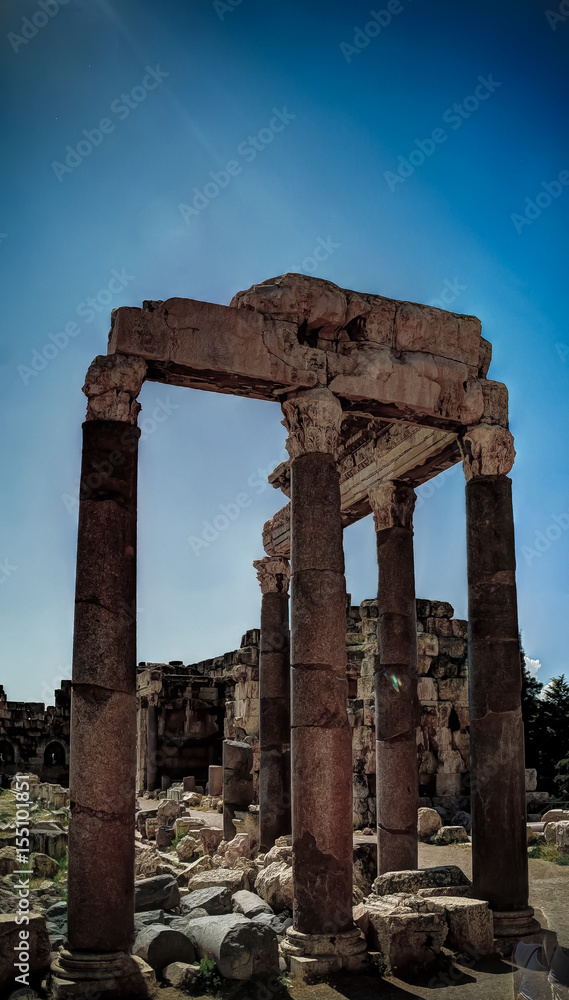 Ruins of Jupiter temple and great court of Heliopolis in Baalbek, Bekaa valley Lebanon