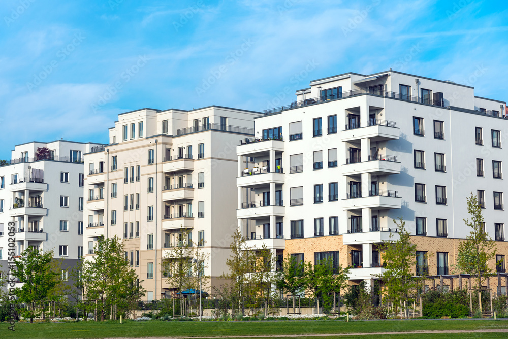 Development area with new multi-family houses seen in Berlin, Germany