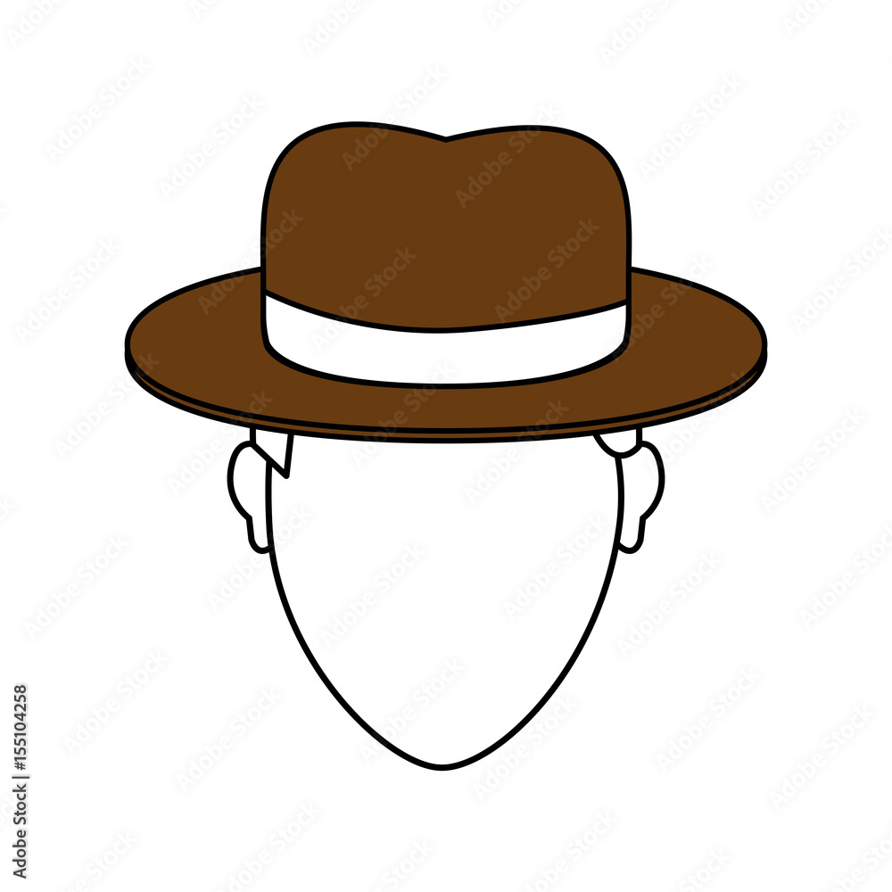 color image cartoon faceless man with brown hat and bow lace vector illustration color image cartoon faceless man with brown hat and bow lace vector illustration