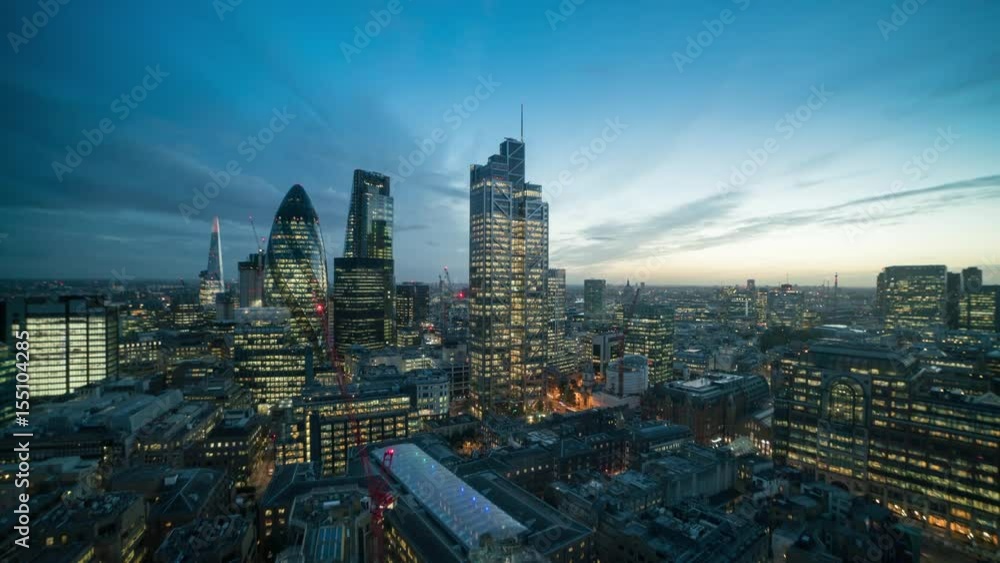 Day to night timelapse of City of London from a high viewpoints