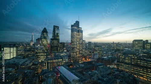 Day to night timelapse of City of London from a high viewpoints
