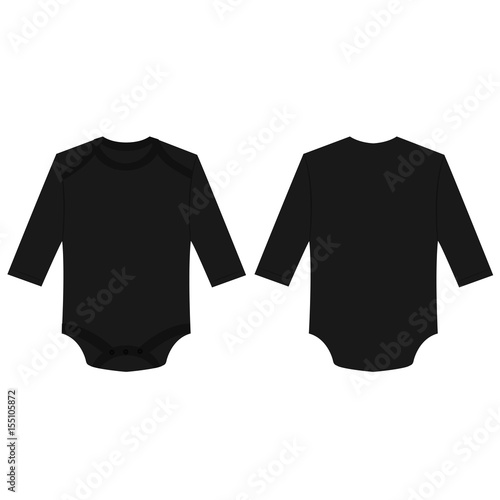 black baby long sleeve back and front bodysuit isolated vector