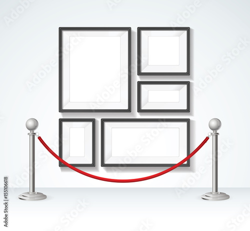Picture Frame and Silver Rope Barrier Constructor Elements. Vector