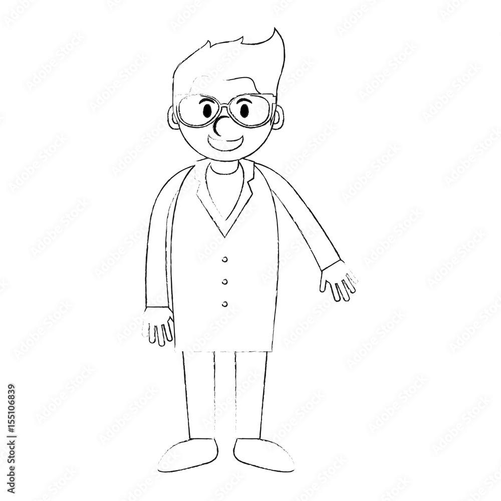 monochrome blurred silhouette of cartoon full body young male veterinarian vector illustration