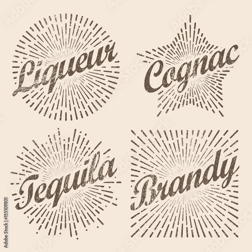 Retro design sunburst, radiant starburst for brandy and alcohol.