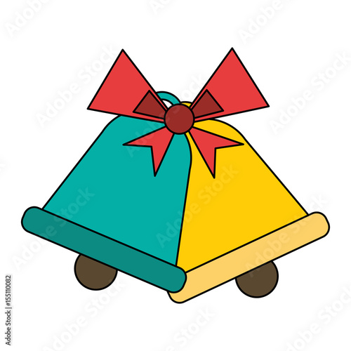 white background with christmas bell with decorative ribbon vector illustration