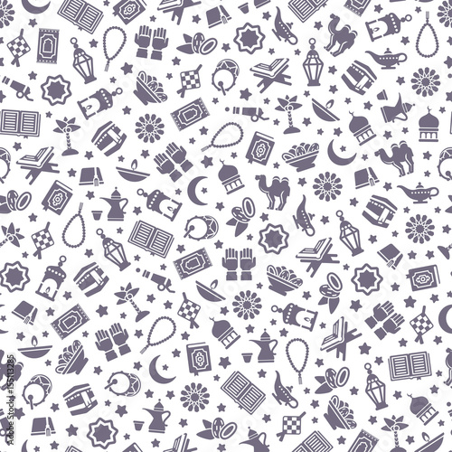Seamless pattern with black arabic flat icons