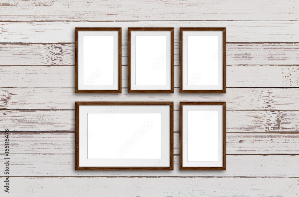 Frames on old painted wooden wall , interior design mock up Frames on old painted wooden wall , interior design mock up