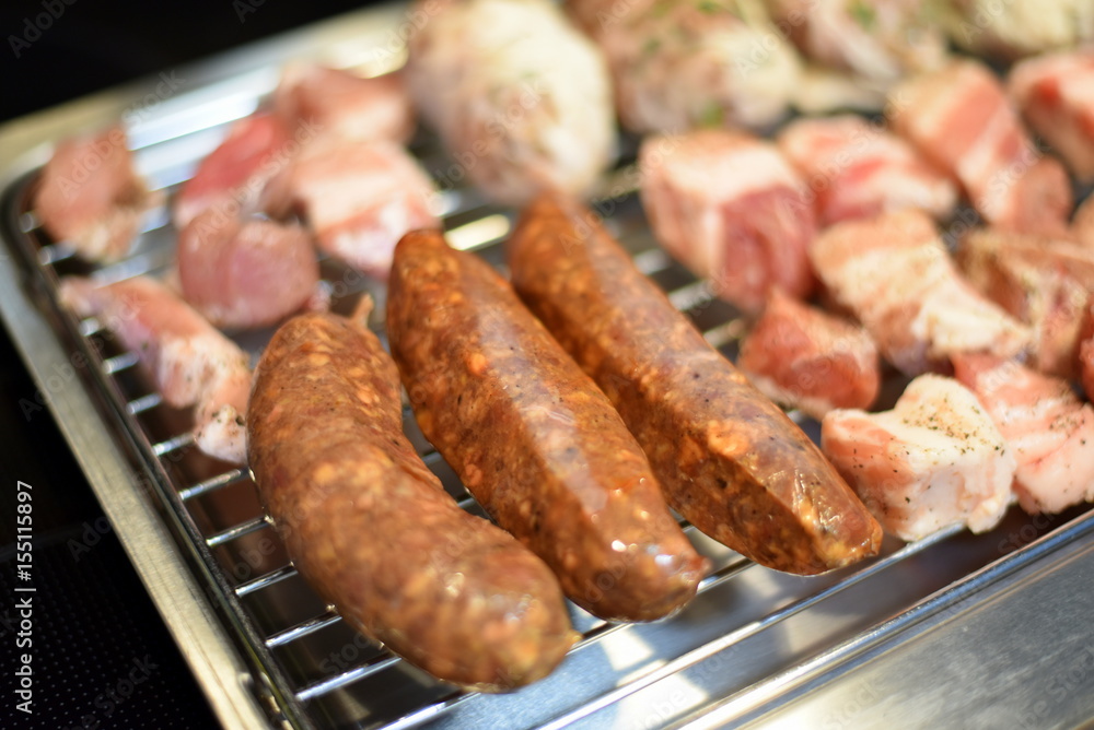 sausages on tray for grill
