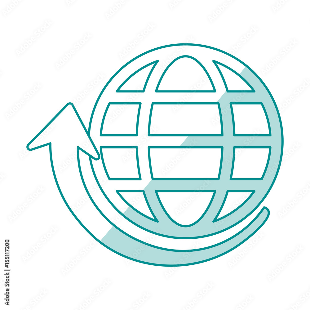 blue shading silhouette of globe earth with parallels and meridians and arrow bottom vector illustration blue shading silhouette of globe earth with parallels and meridians and arrow bottom vector illustration