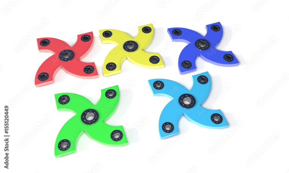 Different four hand fidget spinner, 3d render Different four hand fidget spinner, 3d render