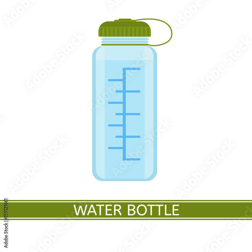 Water bottle vector icon for camping, sport, hiking, fishing, outdoor activities. Isolated on white background, flat style.