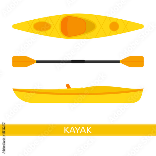 Kayak vector icon with paddles isolated on white background, in flat style.