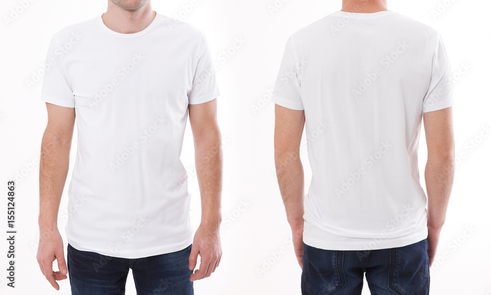 t-shirt design and people concept - close up of young man in blank ...