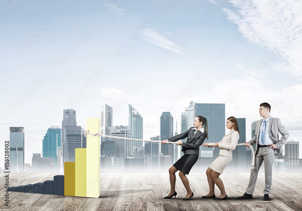 Businessteam working in collaboration making diagram grow and progress Businessteam working in collaboration making diagram grow and progress