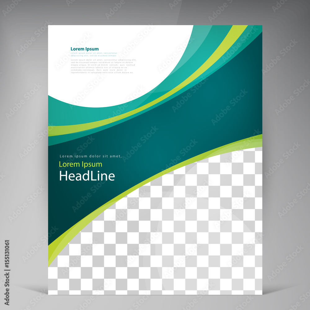 Naklejka premium Vector abstract template design leaflet, flyer, poster, brochure, cover with turquoise and green multilayer stripes