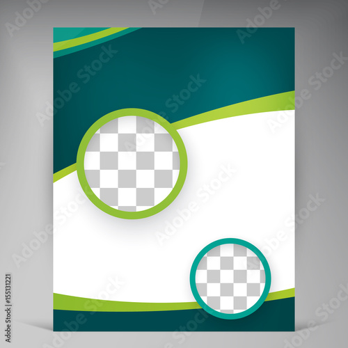 Vector abstract template design leaflet, flyer, poster, brochure, cover with turquoise and green multilayer stripes and round frames