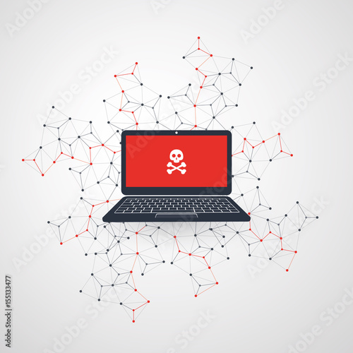 Network Vulnerability - Virus, Malware, Ransomware, Fraud, Spam, Phishing, Email Scam, Hacker Attack - IT Security Concept Design, Vector illustration