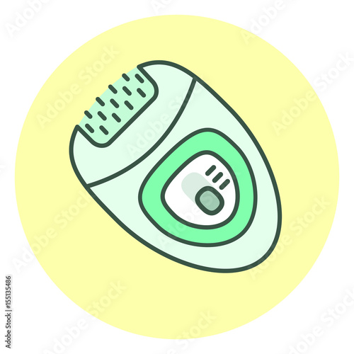 Colorful outline epilator icon, green hair removal unit, razor