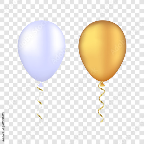Naklejka Vector white and gold balloons on a transparent background. 3d realistic happy holidays flying air helium balloon.
