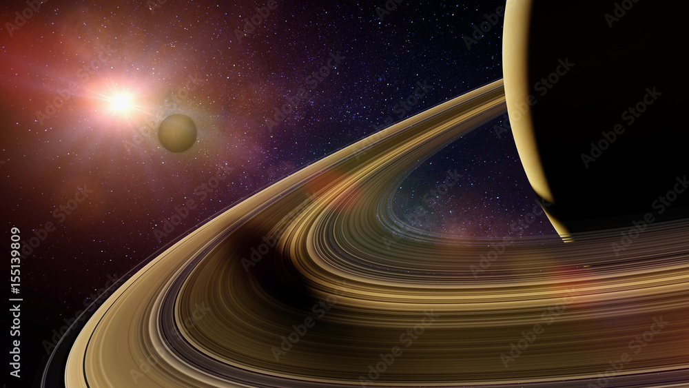 Fototapeta premium Saturn's moon Enceladus casts shadow on planet Saturn's rings