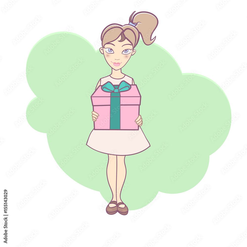 Girl with gift box. Eps10 vector illustration. Isolated on white background Girl with gift box. Eps10 vector illustration. Isolated on white background