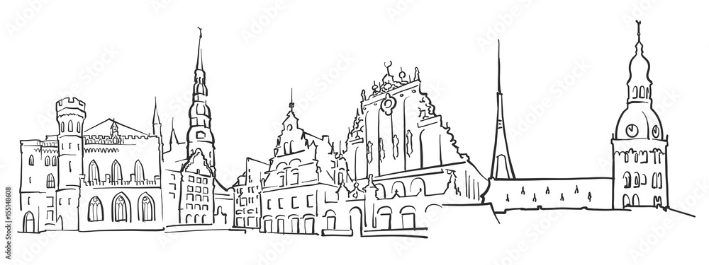 Riga Latvia Panorama Sketch