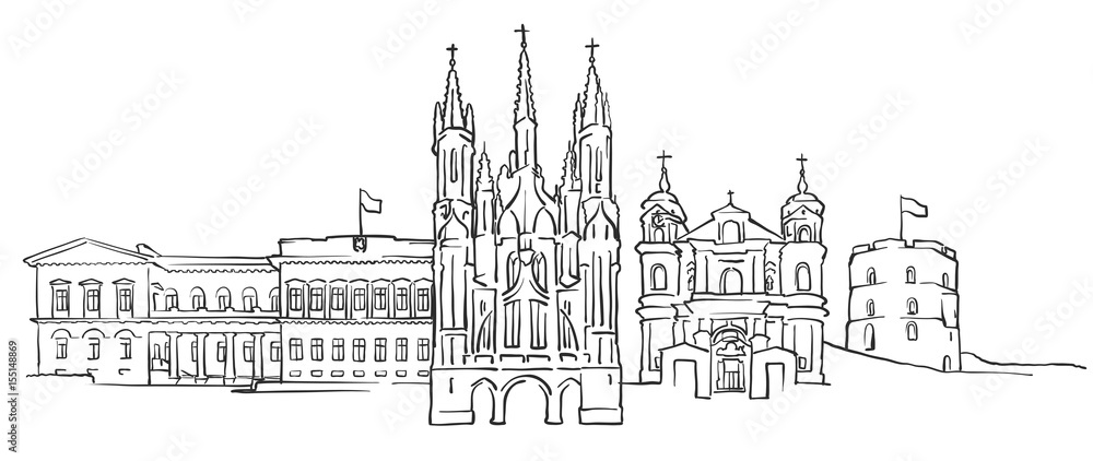 Vilnius Lithuania Panorama Sketch