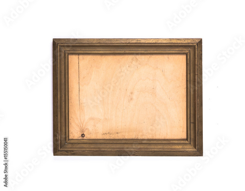 Rectangular, simple, old, rustic frame on a white background