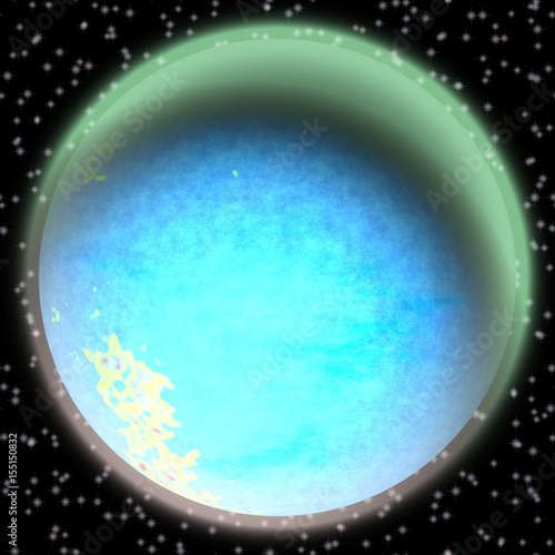 Fototapeta Naklejka Na Ścianę i Meble -  Lost planet in the far corner of universe. A planet with shinning atmosphere hidden  somewhere in dark space