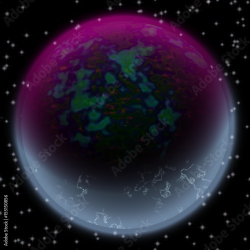 Fototapeta Naklejka Na Ścianę i Meble -  Lost planet in the far corner of universe. A planet with shinning atmosphere hidden  somewhere in dark space