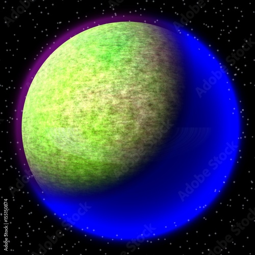 Fototapeta Naklejka Na Ścianę i Meble -  Lost planet in the far corner of universe. A planet with shinning atmosphere hidden  somewhere in dark space