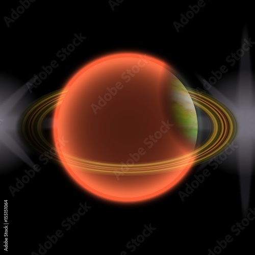 Fototapeta Naklejka Na Ścianę i Meble -  Shinning planet in far uniferse. Abstract planet with colorful ring somewhere