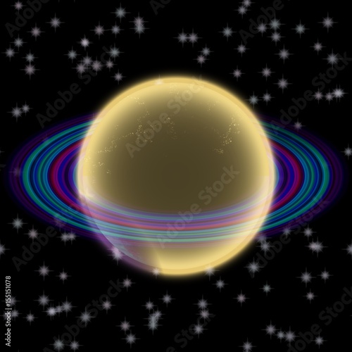 Fototapeta Naklejka Na Ścianę i Meble -  Shinning planet in far uniferse. Abstract planet with colorful ring somewhere