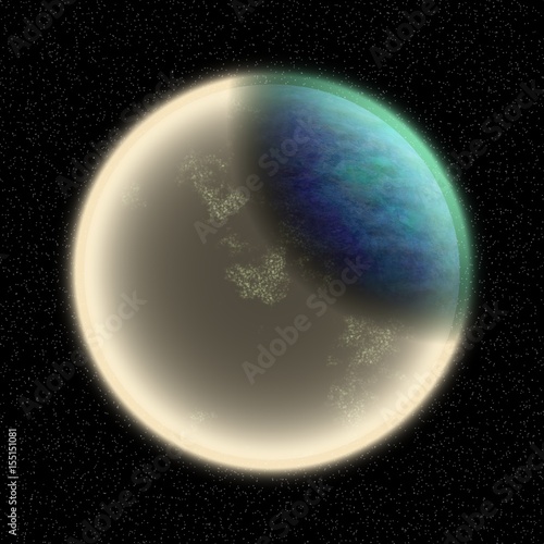 Fototapeta Naklejka Na Ścianę i Meble -  Lost planet in the far corner of universe. A planet with shinning atmosphere hidden  somewhere