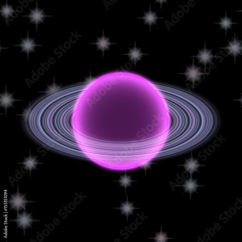 Fototapeta Naklejka Na Ścianę i Meble -  Shinning planet in far uniferse. Abstract planet with colorful ring somewhere