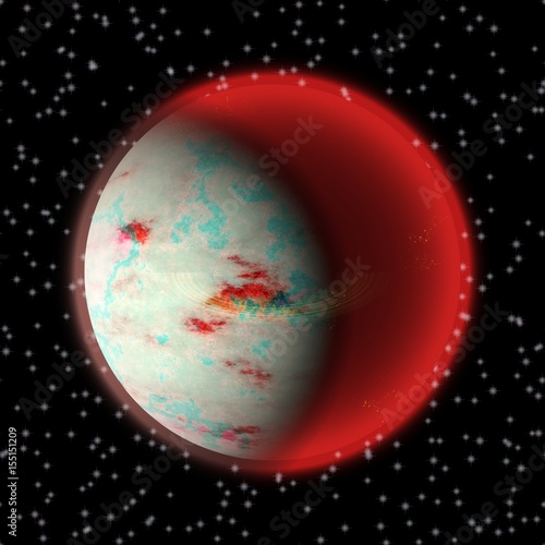 Fototapeta Naklejka Na Ścianę i Meble -  Lost planet in the far corner of universe. A planet with shinning atmosphere hidden  somewhere