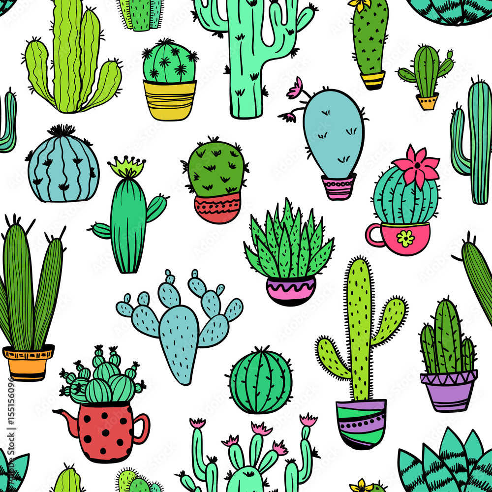 Colorful Seamless Pattern Of Cactus. Colorful Seamless Pattern Of Cactus.