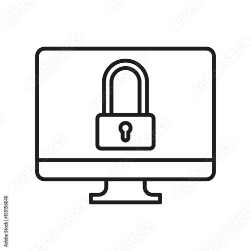 Computer with lock on white background