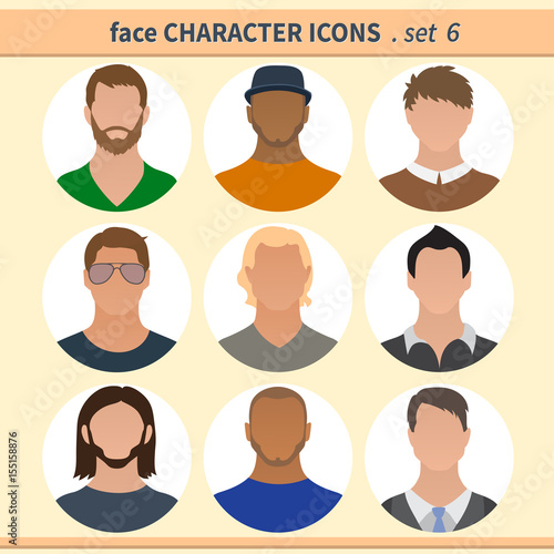 Male faces avatars, character icons for your site