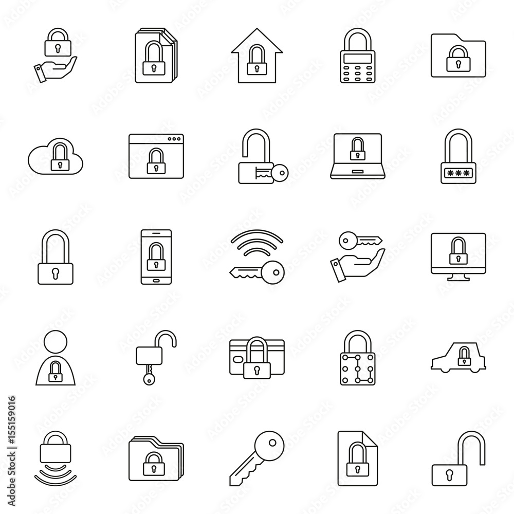 Lock and Key icon set on white background