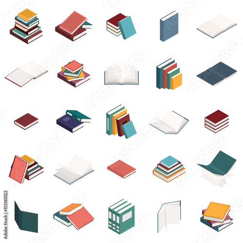 Book icons set in isometric style for any design