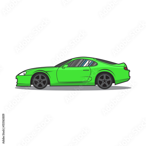 Vector green sport car. Side view.