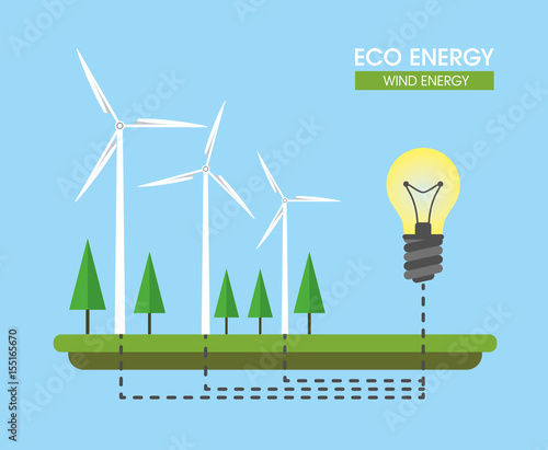Composition on the topic of alternative energy. Wind turbines. Vector illustration.
