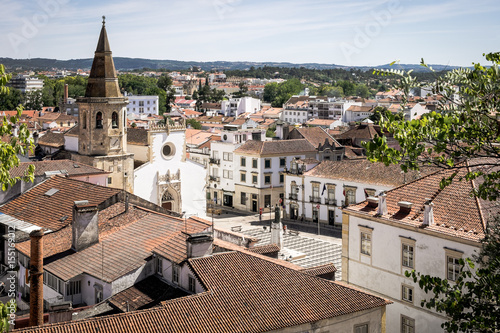 Main Square With Statue In Portuguese Town of Tomar, Tomar In Portugal, Republic Square In Tomar, View of the city of Tomar bird's eye view, UNESCO Monument In Portugal 