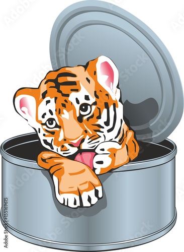tiger cub in  tin can
