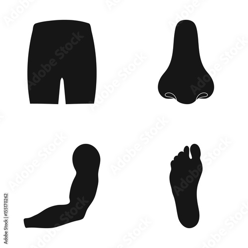 Buttocks, nose, arm, foot. Part of the body set collection icons in black style vector symbol stock illustration web.