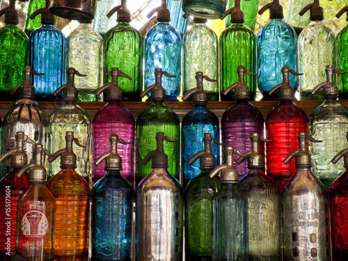 Obraz na plátně Seltzer bottles at the San telmo Fair